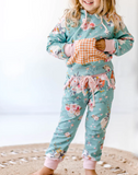 GLP0546 Flower Floral Sky Blue Hoodie Girl's set