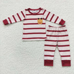 GLP0549 Embroidery Christmas Elk Red Stripe Girl's Pajamas Set