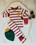 GLP0549 Embroidery Christmas Elk Red Stripe Girl's Pajamas Set