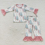 GLP0571 Christmas Trees Pink Girl's Pajamas Set