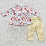 GLP0581 Flower Yellow Plaid Girl's set