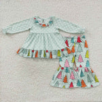 GLP0618 Christmas Colorful Trees Dots Girl's Set