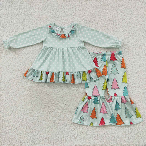 GLP0618 Christmas Colorful Trees Dots Girl's Set