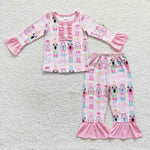 GLP0623 Soldier Pink Ruffle Girl's Pajamas Set