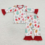GLP0636 Christmas Gingerbread Red Girl's Pajamas Set