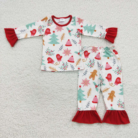 GLP0636 Christmas Gingerbread Red Girl's Pajamas Set