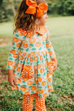 GLP0640 Pumpkin Orange Plaid Pockets Girl's Set
