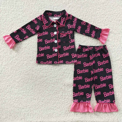 GLP0654 Hot Pink Barbie Buttons Girl's Pajamas Set