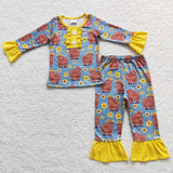 GLP0670 Cow Sunflower Girl's Pajamas Set