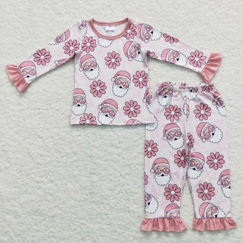 GLP0713 Christmas Santa Flower Pink Girl's Pajamas Set