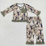Winter Forest Elk Deer Dark Green Kids Sibling Matching Clothes