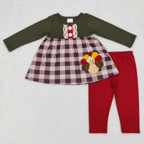 GLP0750 Embroidery Turkey Plaid Fall girl Girl's Set