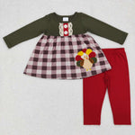Thanksgiving Day Embroidery Turkey Kids Sibiling Matching Clothes