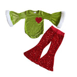 GLP0762 Christmas Velvet Love Red Sequin Baby Girl's Set