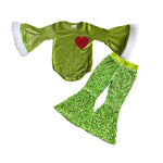 GLP0763 Christmas Velvet Love Green Sequin Baby Girl's Set