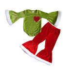 GLP0765 Christmas Velvet Love Red Baby Girl's Set