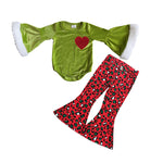 GLP0767 Christmas Velvet Love Red Leopard Jeans Baby Girl's Set