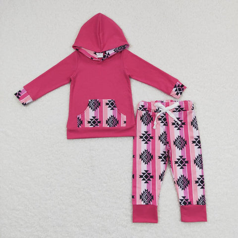 GLP0780 Western Stripe Pink Hoodie Girl's Set