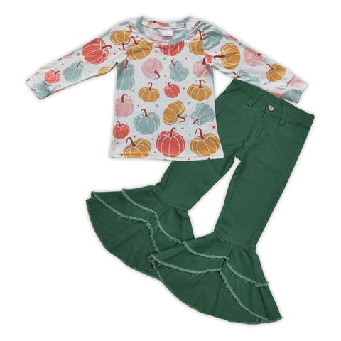 GLP0786 Pumpkin Green Jeans 2 Pcs Girl's Set