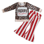 GLP0788 Merry Christmas Leopard Red Stripe Jeans 2 Pcs Girl's Set