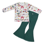 GLP0790 Farm Green Stripe Jeans 2 Pcs Girl's Set