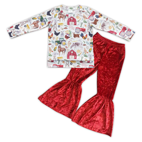 GLP0792 Farm Red Velvet Girl's Set