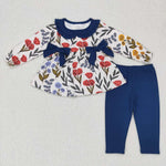 Fall Flower Floral Blue Kids Sibling Matching Clothes