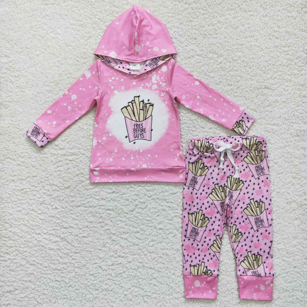GLP0805 Fries before guys pink Hoodie Girl's Set