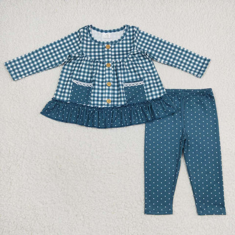 GLP0823 Green Plaid Pockets Girl's Set