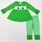 GLP0851 Embroidery St. patrick Clover Green Girl's Set