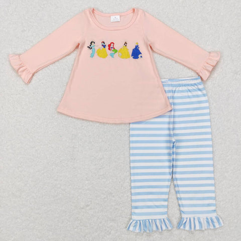 GLP0859 Embroidery Princess Pink Stripe Girl's Set