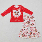 GLP0868 Merry Christmas Cow Red Girl's Set