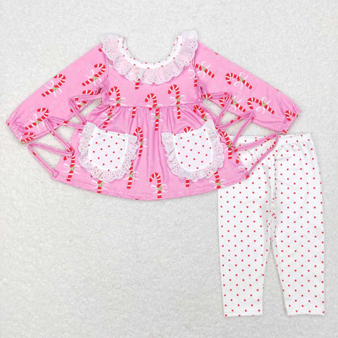 GLP0883 Christmas Candy Cane Dots Girl's Set