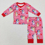 GLP0912 Red Strips Cute Dog Printed 2 Pcs Girl's Set