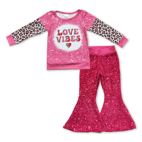 GLP0925 Valentine's Day Love Vibes Pink Sequin Girl's Set