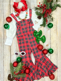 GLP0926 Christmas Red Green Plaid Overall Girl's Set