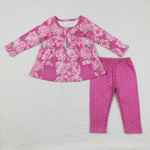 GLP0927 Fall Flower Dots Buttons Girl Set