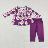 GLP0928 Fall Flower Dots Purple Buttons Girl Set