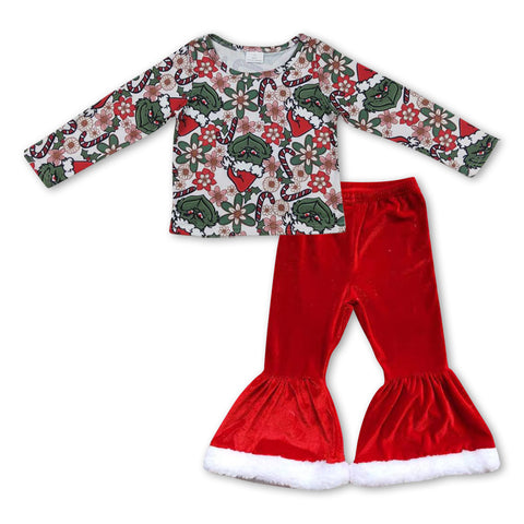 GLP0931 Christmas Flower Red Velvet Girl's Set