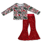 GLP0932 Christmas Flower Red Sequin Girl's Set