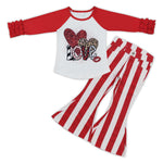 GLP0936 Valentine's Day Love Red Stripe Jeans 2 Pcs Girl's Set