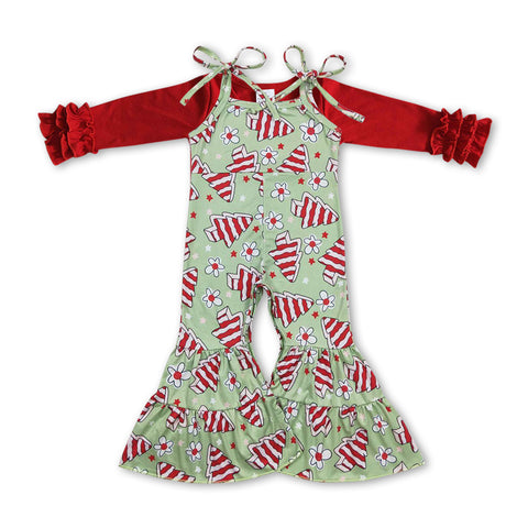 GLP0949 Christmas Trees Cake Red Overall Jumpsuit Girl's Set