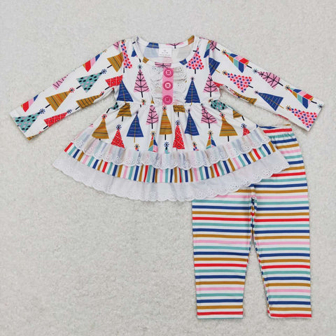 GLP0953 Christmas Trees Colorful Stripe Girls Set