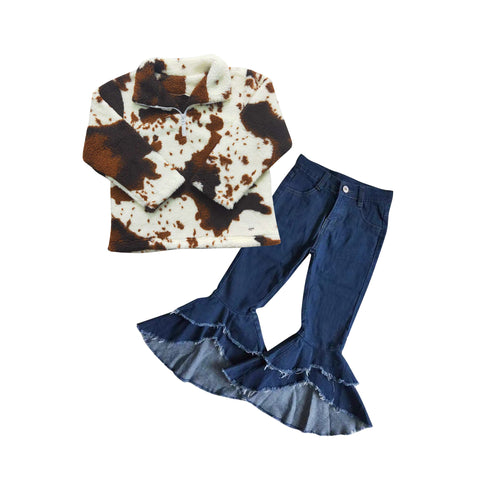 GLP0960 Winter Sherpa Coat Jeans Denim Pants Set