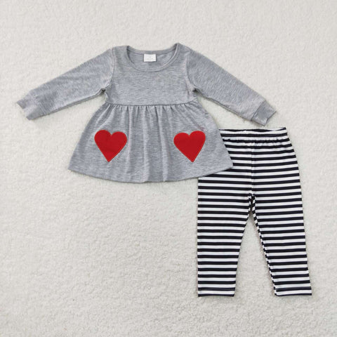 GLP0962 Embroidery Valentine's Day Love Grey Girl's Set