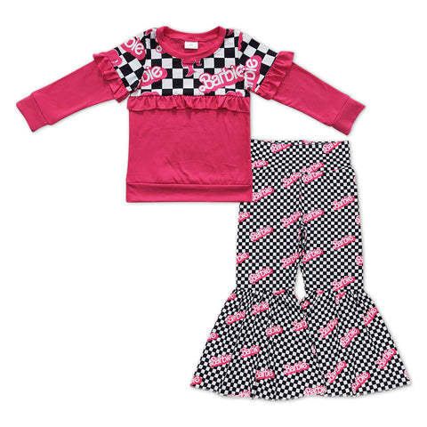 GLP0968 Kids Plaid Barbie Pink Ruffle Girl's Set