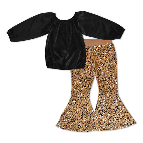 GLP0971 Black Velvet With Gold Sequin Girl's Set