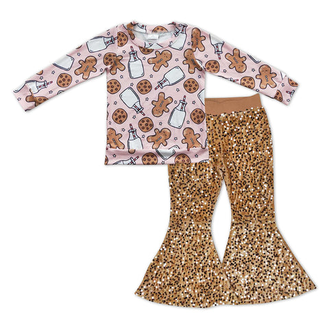 GLP0972 Christmas gingerbread Milk Gold Sequin Girl's Set