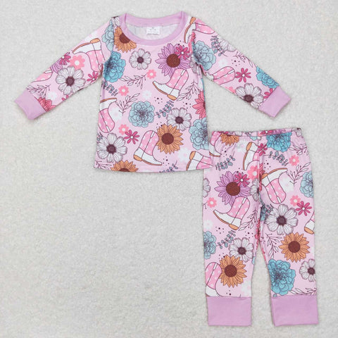 GLP0977 Flower Boots Pink Girl Pajamas Set