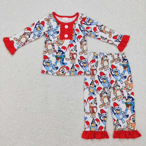 GLP0984 Christmas Cartoon Blue Dog Red Girl Set